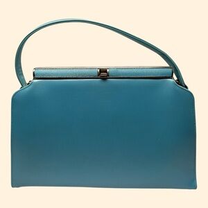 1960s Vintage Turquoise Blue faux Leather Handba